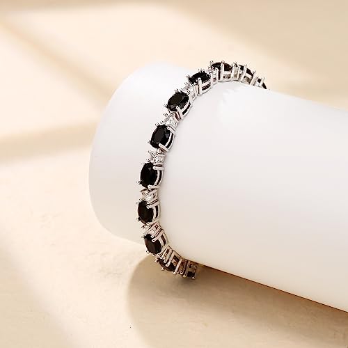 Crysdue Wedding Bridal Bracelets for Brides, Cubic Zirconia Tennis Birthstone Jewelry Gift for Women Prom - style: A_Black, 6.8-8.2"