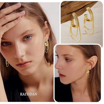 2 Pairs Gold/Silver Hoop Earrings For Women Set Trendy,14K Plated Gold Chunky Huggie Hoop Earings Pack,Oval Twisted Statement Silver Hoops,Fashion Jewelry Gift - color: 21) chain hoops