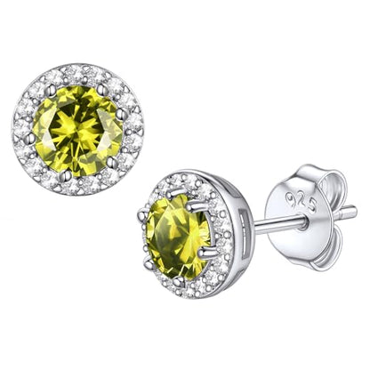 Bestyle 8mm Small Birthstone Earrings for Women with Hypoallergenic Sterling Silver Post,Sparkle Heart/Round Womens Studs Earrings, Great Birthday/Christmas/Anniversary Jewelry for Wife Mother - color: 08. Aug.Peridot-Round