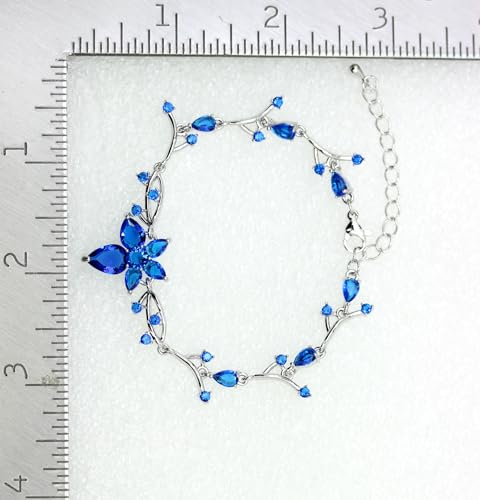 Faship Gorgeous CZ Crystal Floral Necklace Earrings Set - color: Blue / Matching Bracelet
