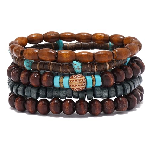 Wooden Beads Stretch Bracelet Multi-Layered Stretch Bracelet for Women Men Elastic Bracelet 5pcs - color: A-03