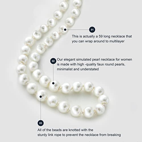 BABEYOND Long Pearl Necklace Faux Pearls Necklace Set Beaded Long Pearls Necklace 1920s Gatsby Costume Jewelry - color: White