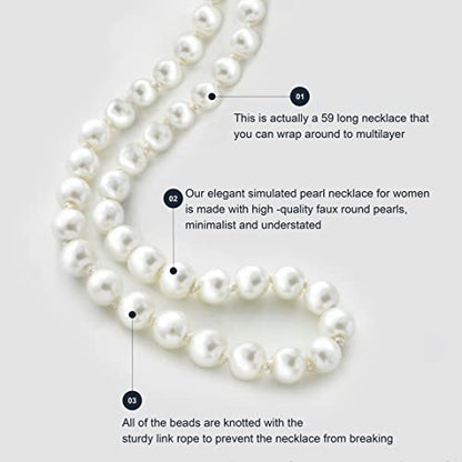 BABEYOND Long Pearl Necklace Faux Pearls Necklace Set Beaded Long Pearls Necklace 1920s Gatsby Costume Jewelry - color: White