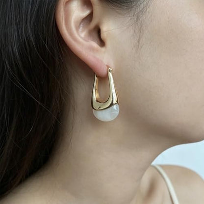 Acrylic Gold Hoop Earrings Chunky Hoop Dangle Drop Huggie Earring Statement Resin Jewelry for Women - color: White
