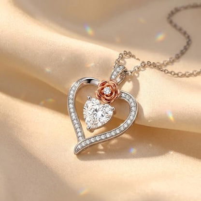 KQ&TTENG Heart Necklaces for Women 14K Gold Plating Hearts Necklace CZ Romantic Rose Pendant Mothers Day Anniversary Birthday Gift for Wife Mom Her - style: 11-Rose Heart Stone Necklace