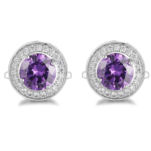 Crystal Cufflinks for Men CZ Cuff Links Sparkle Diamond Gold Ornate Cufflinks for Wedding Groom Best Man - style: Purple
