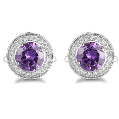 Crystal Cufflinks for Men CZ Cuff Links Sparkle Diamond Gold Ornate Cufflinks for Wedding Groom Best Man - style: Purple