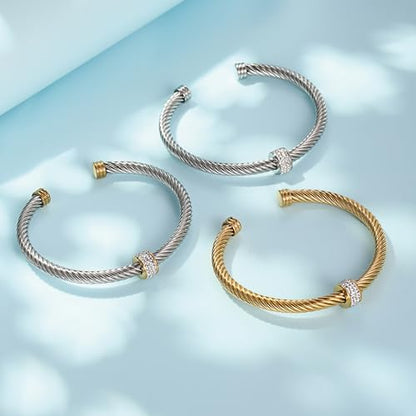 Cable Bracelet, an Adjustable Women's Cuff Bracelet made of 316 Stainless Steel, a Christmas and Birthday Gift - color: Gold
