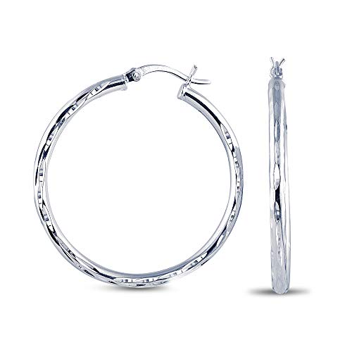 Charmsy 925 Sterling Silver Hoop Earrings | Lightweight Italian 2.5mm Tube Diamond-Cut Round Classic Hoops Earring for Women | Size 15/20/25/30/35/40/50/60/70mm | Small Medium Large - color: Diamond-Cut, size: 40 MM