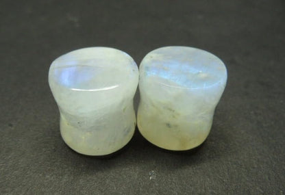 Natural Rainbow Moon Stone, Tunnels White Fire Plugs Ear Gauge & Plugs Earrings Convex & Concave