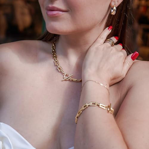 Chunky 14k Gold Cuban Bracelet 8 Inch Square Lock Toggle Clasp Women | Premium 14k gold plated chunky cuban link chain, square lock toggle clasp design, bold statement jewelry for daily women wear