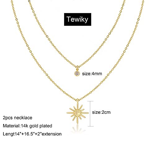 Tewiky Dainty 14k Gold Plated/Silver Cubic Zirconia Necklaces for Women, Simple CZ Jewelry Necklaces Trendy Gifts - color: Gold layered star CZ