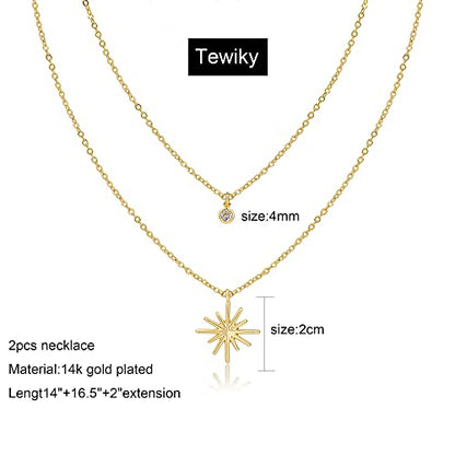 Tewiky Dainty 14k Gold Plated/Silver Cubic Zirconia Necklaces for Women | Simple CZ Jewelry Necklaces Trendy Gifts - color: Gold layered star CZ