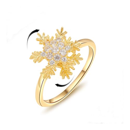 Sunflower Fidget Ring for Women Gold Anxiety Crystal Rings Cubic Zirconia Sunflower Open Adjustable Fidget Ring Spinner Sun Ring for Men Trendy Jewelry - color: Snowflake