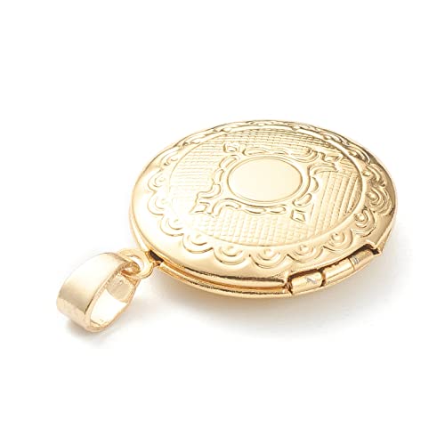 Craftdady 18K Gold Plated Brass Photo Locket Frame Pendants Charms for Necklaces Personalized Jewelry Crafts Making - size: 23x20mm Round