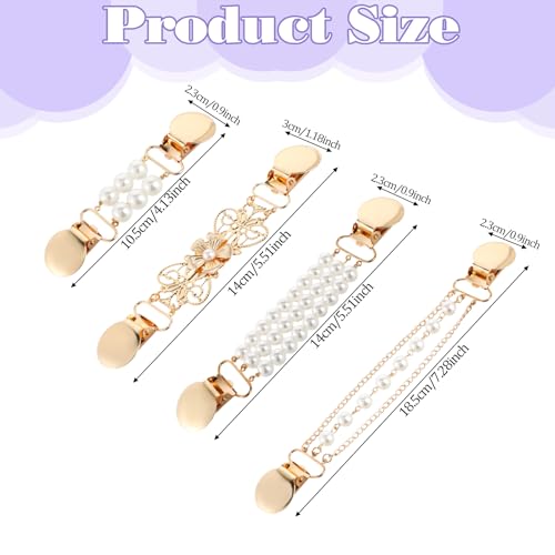 4pcs Pearl Dress Clips 4 Style Back Cinch Clips Set Vintage Sweater Pearl Brooch Dress Shirt Ties for Women Sweater Cardigan