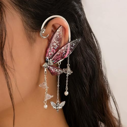 Ear Cuffs for Women, Hook without Pierced Ear Bone Clip Climber Earrings, Butterfly Shaped Ear Clip Wrap Around Earring No Piercing Cuff Earrings for Women - color: Purple