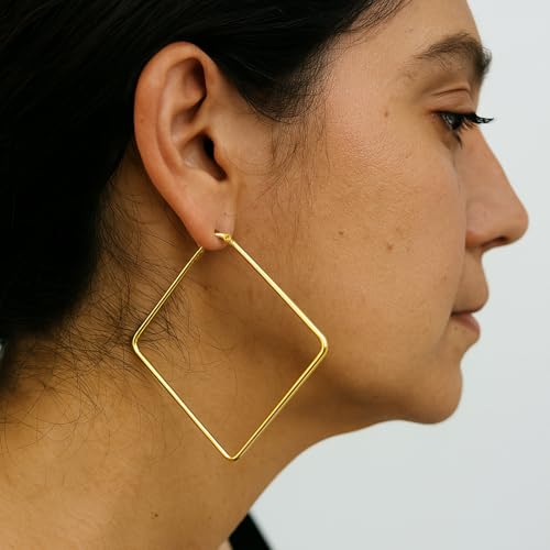 Hoop Earrings for Women - 18K Gold Plated Copper Minimalist Jewelry, Hypoallergenic Lightweight Design Fashion Statement Accessories for Daily Wear & Gifts - size: 57mm