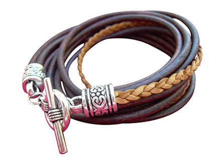 Womens Leather Bracelet, Five Strand, Double Wrap, Antique Brown/Natural, Womens Jewelry, Womens Bracelet, Wrap Bracelet, Leather, Jewelry