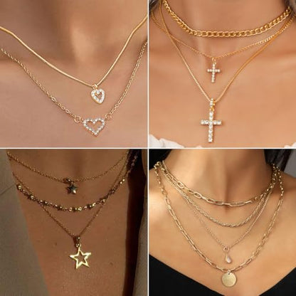 116Pieces Gold Plated Jewelry Set with 8 PCS Necklace, 22 PCS Bracelet, 66 PCS Stud Dangle Earring, 20 Pcs Knuckle Rings for Women Valentine Anniversary Friendship Gifts (GOLD SET)