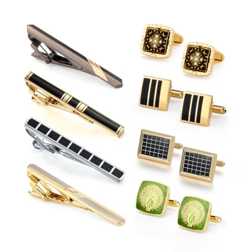 wynameleri Cufflink and Tie Clip Set for Men, 12 PCS Necktie Bars and Cuff Links Formal Business Dress Shirts Buttons Case Packed - color: B0408041