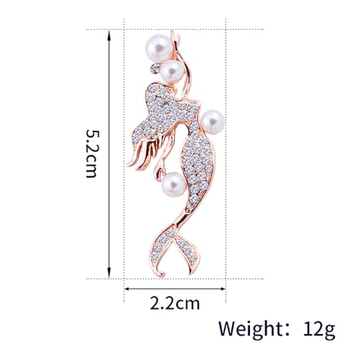 Elegant Mermaid Fish Lapel Brooch Pin Cubic Zirconia Rhinestone Faux Pearl Ocean Sea Animal Pins Clip Shawl Sweater Scarves Badges Brooches Pins Dainty Jewelry Gifts for Women Girls Clothes Accessories - color: Rose Gold