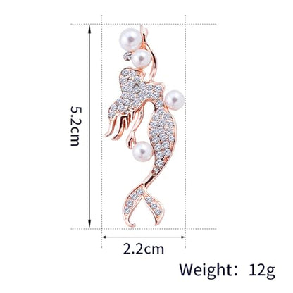 Elegant Mermaid Fish Lapel Brooch Pin Cubic Zirconia Rhinestone Faux Pearl Ocean Sea Animal Pins Clip Shawl Sweater Scarves Badges Brooches Pins Dainty Jewelry Gifts for Women Girls Clothes Accessories - color: Rose Gold