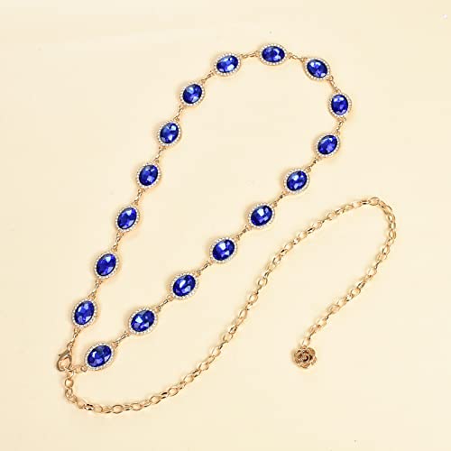 ILuvatar Green Glass Diamond Chain Belt - Metal Women's Western Style Dress Belt - color: F008-db
