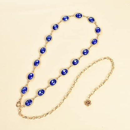 ILuvatar Green Glass Diamond Chain Belt - Metal Women's Western Style Dress Belt - color: F008-db