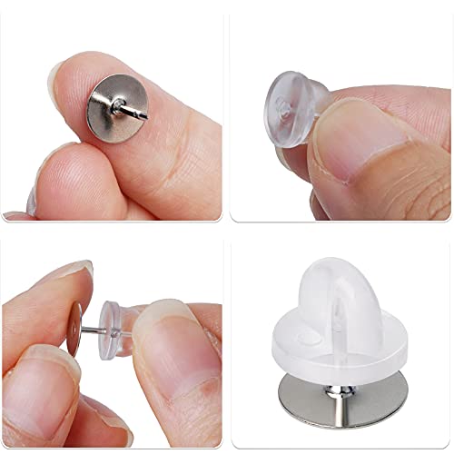 400pcs PVC Rubber Pin Backs Heliltd Butterfly Clutch Pins Tie Tacks Blank Pins for Uniform Badges Backing Holder Clasp Lapel Pin Enamel Pins(200 Sets, Clear) - color: Clear
