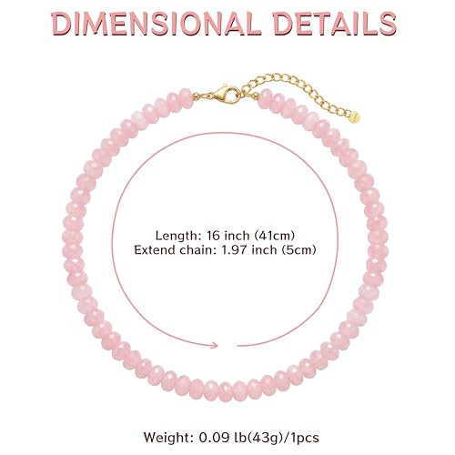 Gemstone Beaded Necklace for Women Colorful Natural Stone Freshwater Pearl Surfer Beach Rainbow Necklace Jewelry Gift - color: Pink