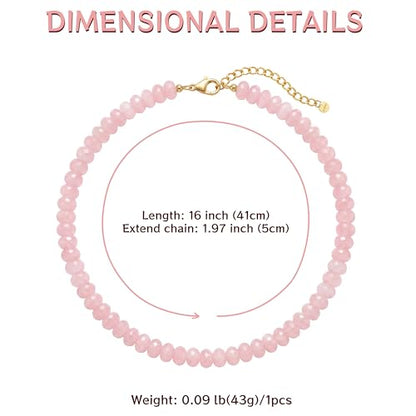 Gemstone Beaded Necklace for Women Colorful Natural Stone Freshwater Pearl Surfer Beach Rainbow Necklace Jewelry Gift - color: Pink