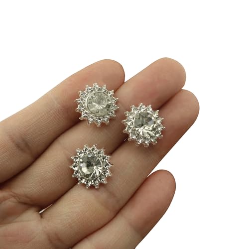 XGNG 24PCS Silver Alloy Diamond Flower Rhinestone Wedding Corsage Bouquet Pins - Round Diamond Crystal Floral Pins for Wedding Bridal Decoration
