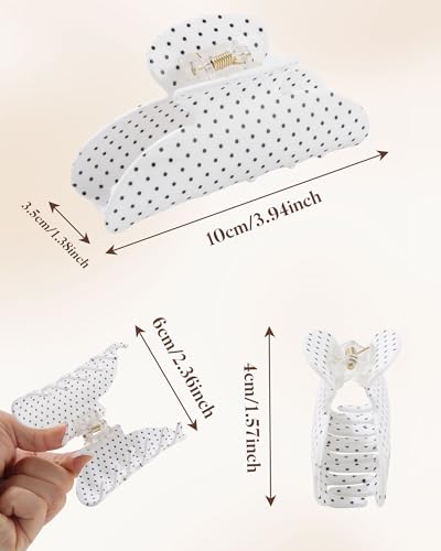 Molans 3PCS Hair Claw Clips Acrylic Clamps for women - Non-slip Strong Hold Barrettes for Thin Thick Hair, Medium hair clips Accessories(Polka Dot） - color: polka dot