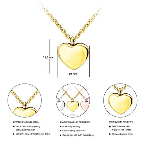 555Jewelry Womens Stainless Steel Love Cute Heart Shape Dainty Pendant Necklace - color: Yellow Gold