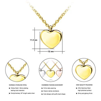 555Jewelry Womens Stainless Steel Love Cute Heart Shape Dainty Pendant Necklace - color: Yellow Gold