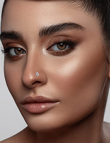 Akeoqi 12Pcs Nose Rings Stud L Shape Nose Rings Cubic Zirconia Butterfly Flower Eye Moon Crown Heart Lightning Shape Nose Studs Piercing Jewelry for Women Men Silver Gold Plated 20G - style: A:Crown