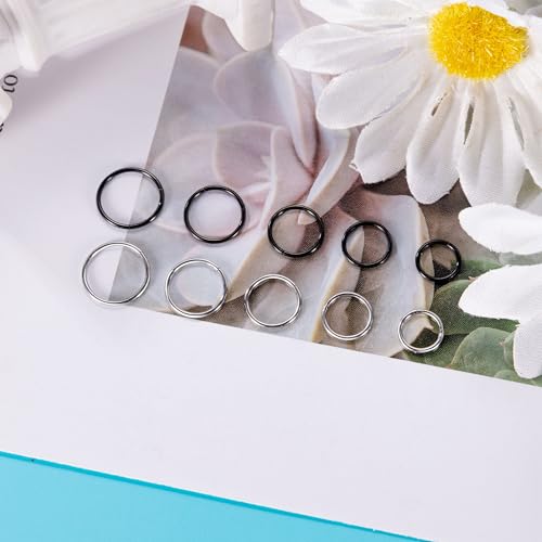10Pcs 18G 20G Surgical Steel Nose Rings Hoops for Women Men Hinged Seamless Clicker Nose Hoops Cartilage Helix Tragus Daith Sleeper Earrings Hoop Hypoallergenic Nose Piercing 6/7/8/9/10MM - color: silver and black, size: 18G