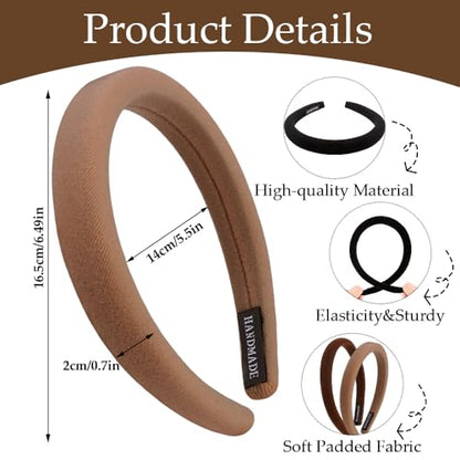 Aprince Padded Headbands for Women 5Pcs, Neutral Headband Non-slip, Thin Headbands with Soft Fabric, Comfortable Brown Headband, Head Bands for Women’s Hair, Plain Elastic Hairbands Fashion