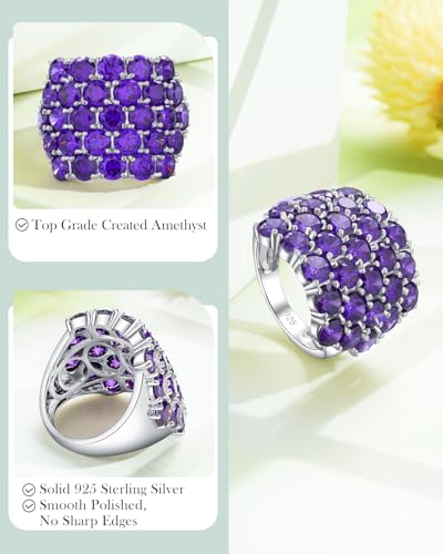 925 Sterling Silver Pave Birthstone Chunky Statement Rings for Women Men | 14K Gold Plated/Silver Large Dome Ring Birthday Cocktail Jewelry,Size 6 to 10(with Gift Box) - color: 02-Created Amethyst-Feb.
