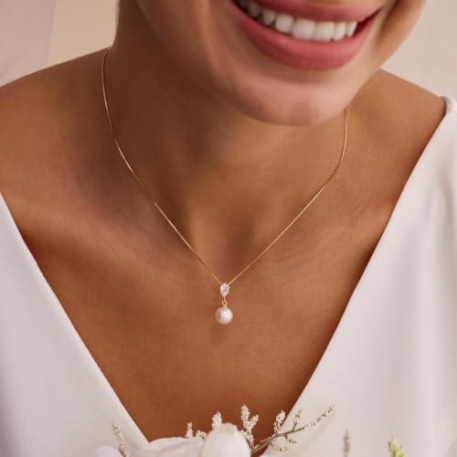 Pearl Necklaces for Women,Dainty Gold Pendant Necklaces Waterproof Jewelry | 14K Gold Plated Pearl Necklaces,Dainty Elegant Wedding Necklace,Small Cute Adjustable Minimalist Necklace,Non Tarnish Jewelry - color: GOLD-17