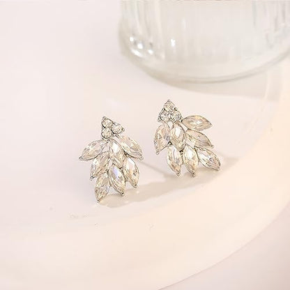 Rhinestone Stud Earrings for Women Small Dainty Crystal Cluster Drop Earrings for Girls Cute Costume Jewelry for Bridal Wedding Party Gift - color: Clear Gold