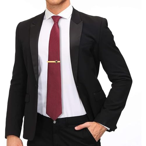 Tie Clips for Men Classic Tie Clip Set Necktie Tie Bar Clips jewelry Box Gift - color: yellow
