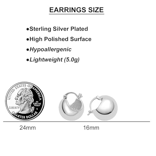 Small Chunky Gold Hoop Earrings For Women, 14k Gold Thick statement huggie hoop earrings Trendy Hoop Earrings Set Hypoallergenic Fashion Earrings - color: Ball-Silver 1