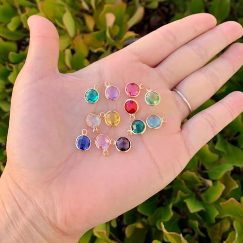 Adabele 2 sets Grade A Mixed Birthstone Charm 8mm Crystal Pendant Drop Bead 18K Yellow Gold Plated (24pcs) - color: Gold, size: 8mm (0.31") - 24pcs