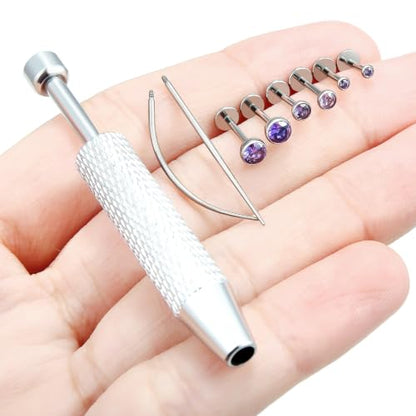 Jenxnjsjo F136 Titanium 20/18/16g Earrings Nose Lip Rings Studs Labret Medusa Tragus Helix Conch Cartilage Piercing Jewelry for Women - color: Purple, size: 18g