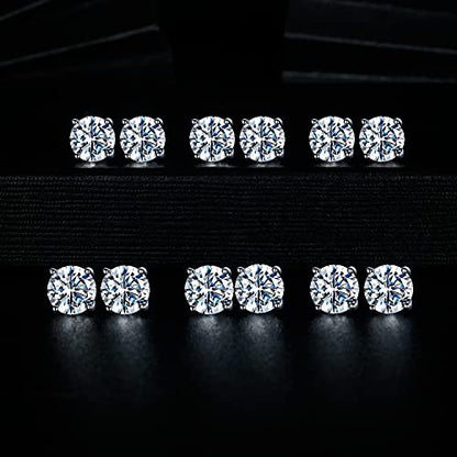MDFUN Hypoallergenic CZ Stud Earrings Set for Women/Men,6 Pairs 18K Gold Plated Round 3-8mm Clear Cubic Zirconia Earring Pack Jewelry Gift - color: White gold-7mm-6 pairs