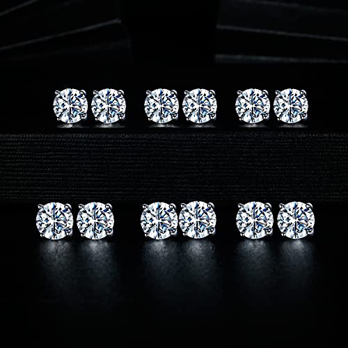 MDFUN Hypoallergenic CZ Stud Earrings Set for Women/Men,6 Pairs 18K Gold Plated Round 3-8mm Clear Cubic Zirconia Earring Pack Jewelry Gift - color: White gold-7mm-6 pairs