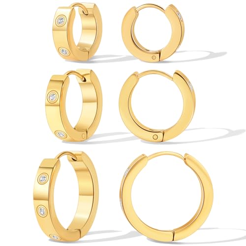 Love Friendship Hoop Earrings Set for Women 18K Gold and Silver Stainless Steel with Cubic Zirconia Stones Jewelry - style: SET-2-