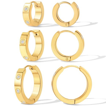 Love Friendship Hoop Earrings Set for Women 18K Gold and Silver Stainless Steel with Cubic Zirconia Stones Jewelry - style: SET-2-